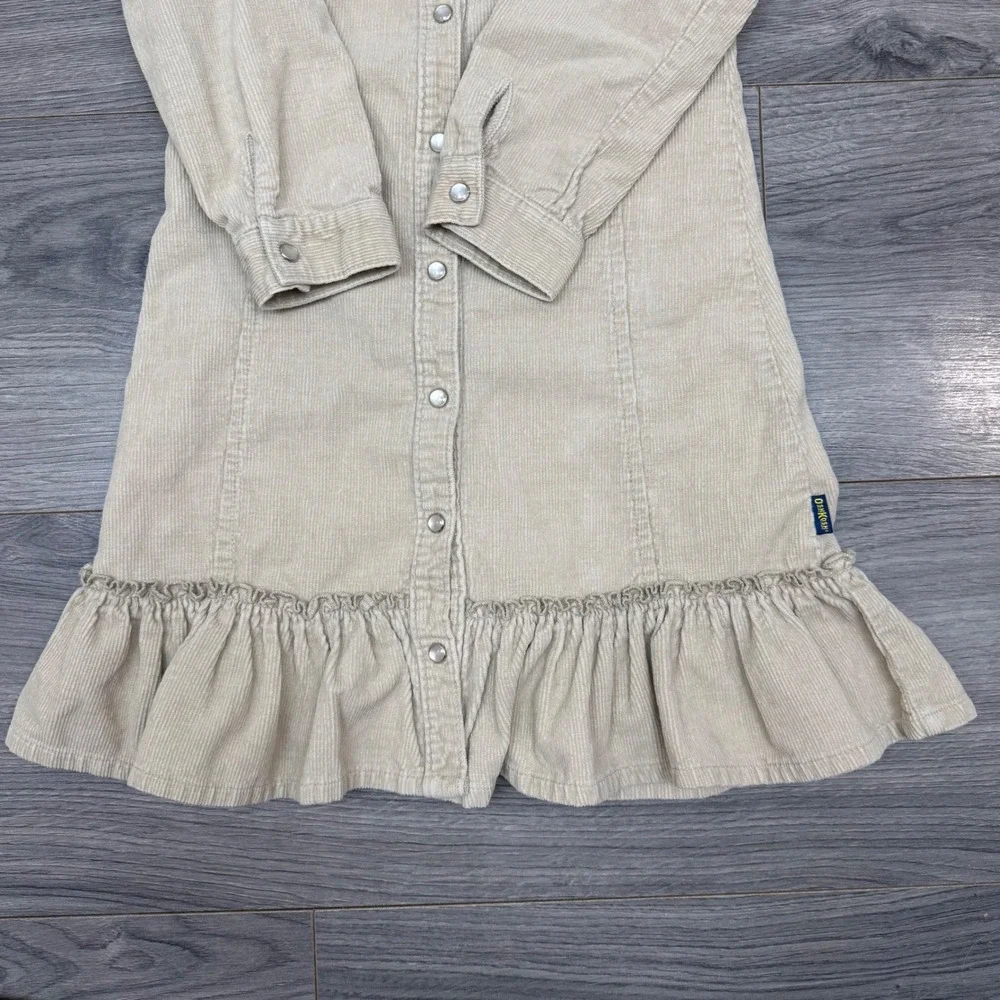 OshKosh Pearl Snap Floral Embroidered Beige Corduroy Dress Girls Size 4 Y2K‎